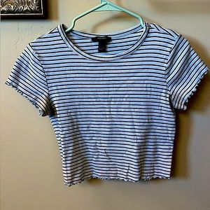 Forever 21 Cropped Blue/Black Short Sleeve Shirt Size Small